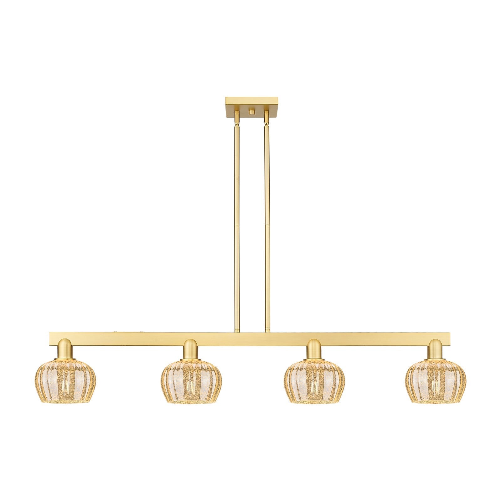 Innovations Fenton 49in 4-Light Island Light | Industrial Satin Gold Steel and Mercury Ribbed Glass | Kitchen Island & Dining Room | Model 716-4I-SG-G96