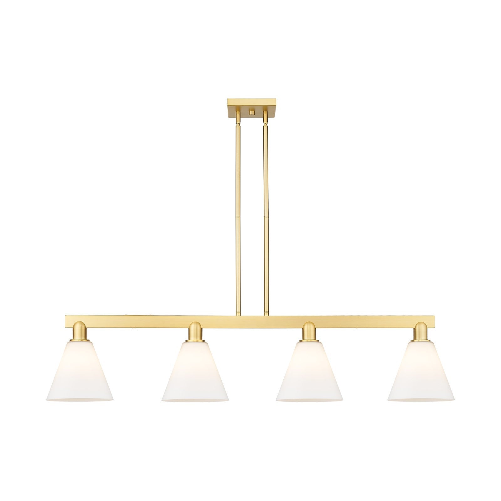 Innovations Berkshire Glass 51in 4-Light Island Light | Industrial Satin Gold Steel and Matte White Glass | Kitchen Island & | Model 716-4I-SG-GBC-81