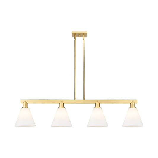 Innovations Berkshire Glass 51in 4-Light Island Light | Industrial Satin Gold Steel and Matte White Glass | Kitchen Island & | Model 716-4I-SG-GBC-81