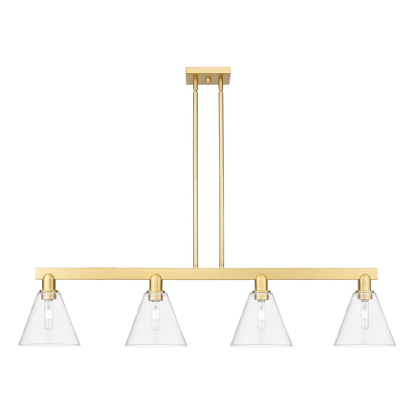 Innovations Berkshire Glass 51in 4-Light Island Light | Industrial Satin Gold Steel and Clear Glass | Kitchen Island & Dining | Model 716-4I-SG-GBC-82