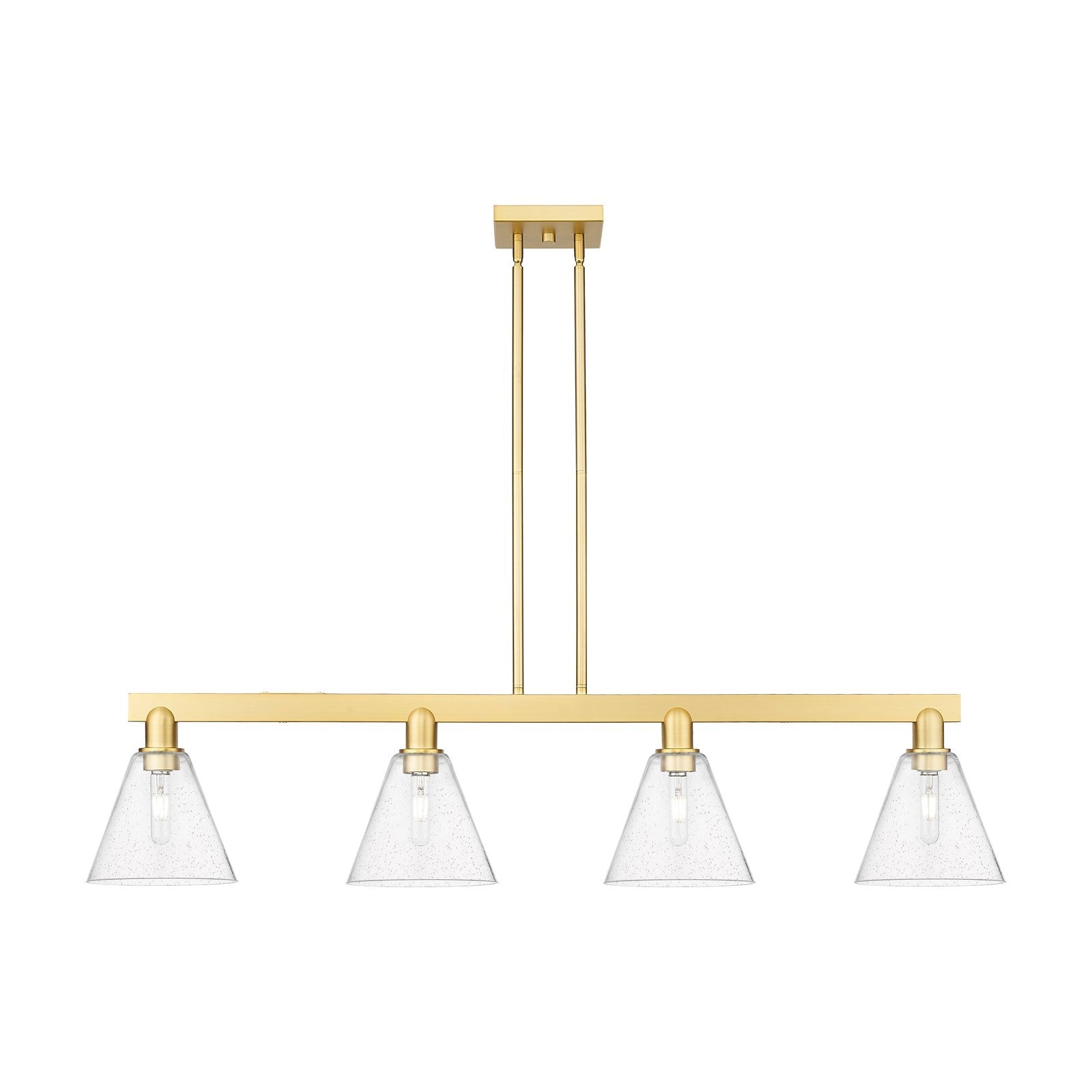 Innovations Berkshire Glass 51in 4-Light Island Light | Industrial Satin Gold Steel and Seedy Glass | Kitchen Island & Dining | Model 716-4I-SG-GBC-84
