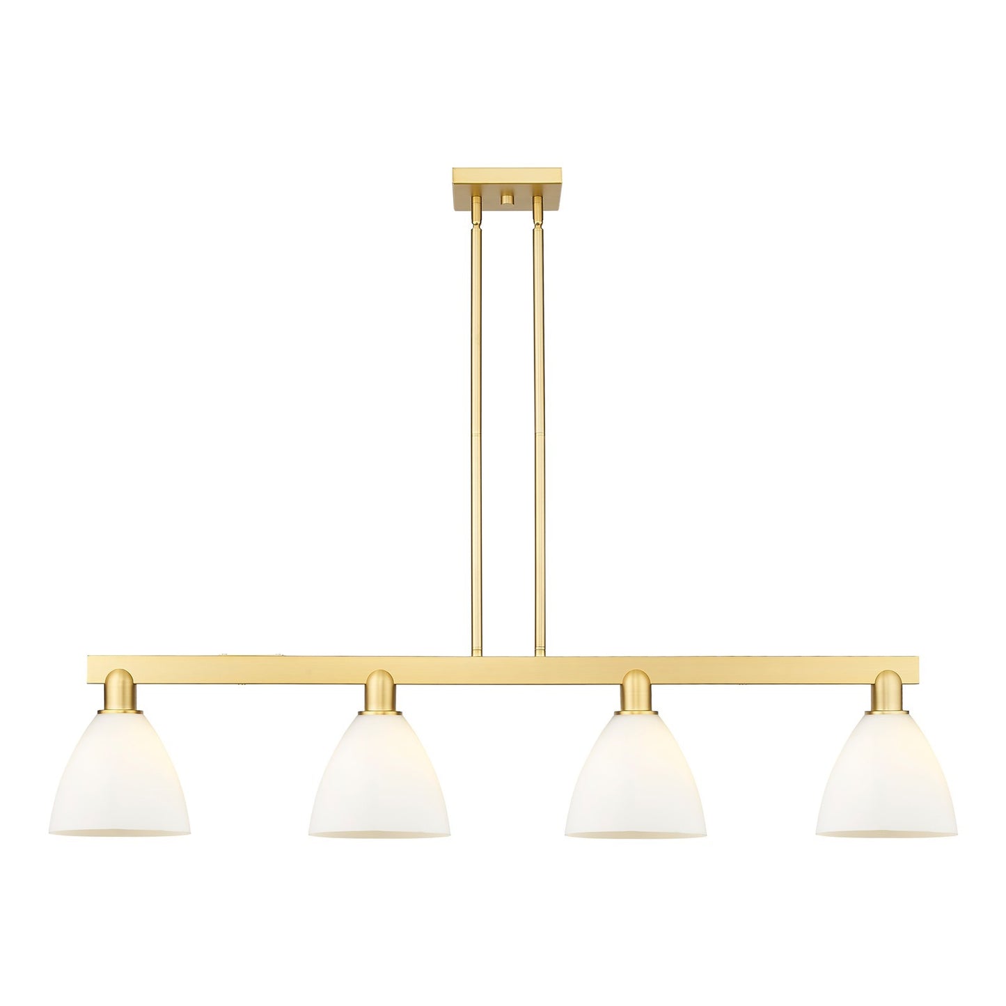 Innovations Bristol 50in 4-Light Island Light | Industrial Satin Gold Steel and Matte White Glass | Kitchen Island & Dining Room | Model 716-4I-SG-GBD-751