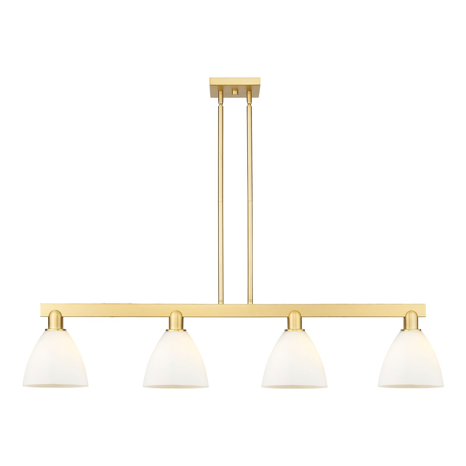 Innovations Bristol 50in 4-Light Island Light | Industrial Satin Gold Steel and Matte White Glass | Kitchen Island & Dining Room | Model 716-4I-SG-GBD-751