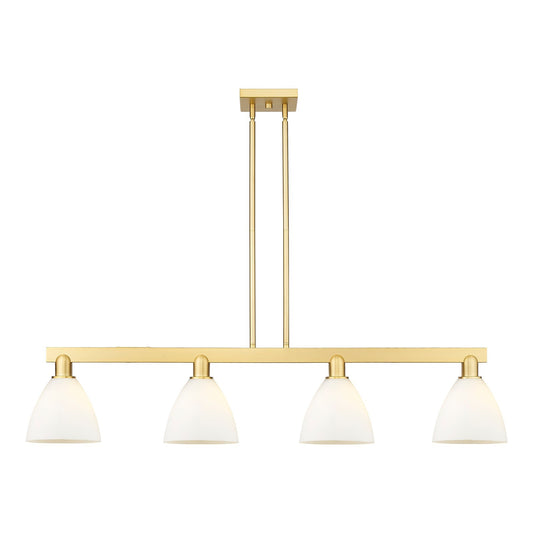Innovations Bristol 50in 4-Light Island Light | Industrial Satin Gold Steel and Matte White Glass | Kitchen Island & Dining Room | Model 716-4I-SG-GBD-751