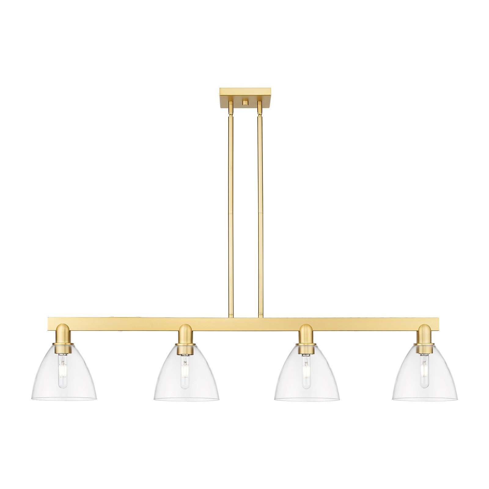 Innovations Bristol 50.25in 4-Light Island Light | Industrial Satin Gold Steel and Cast Brass with Clear Glass Shades | Kitchen | Model 716-4I-SG-GBD-752