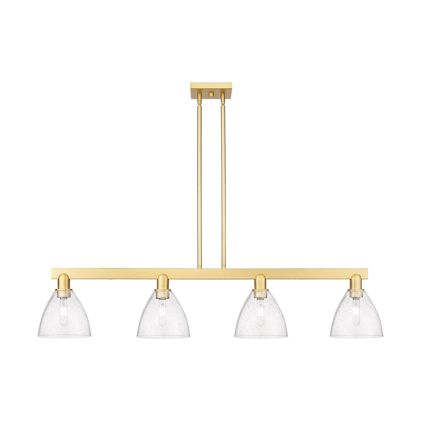 Innovations Bristol 50in 4-Light Island Light | Industrial Satin Gold Steel and Seedy Glass | Kitchen Island & Dining Room | Model 716-4I-SG-GBD-754
