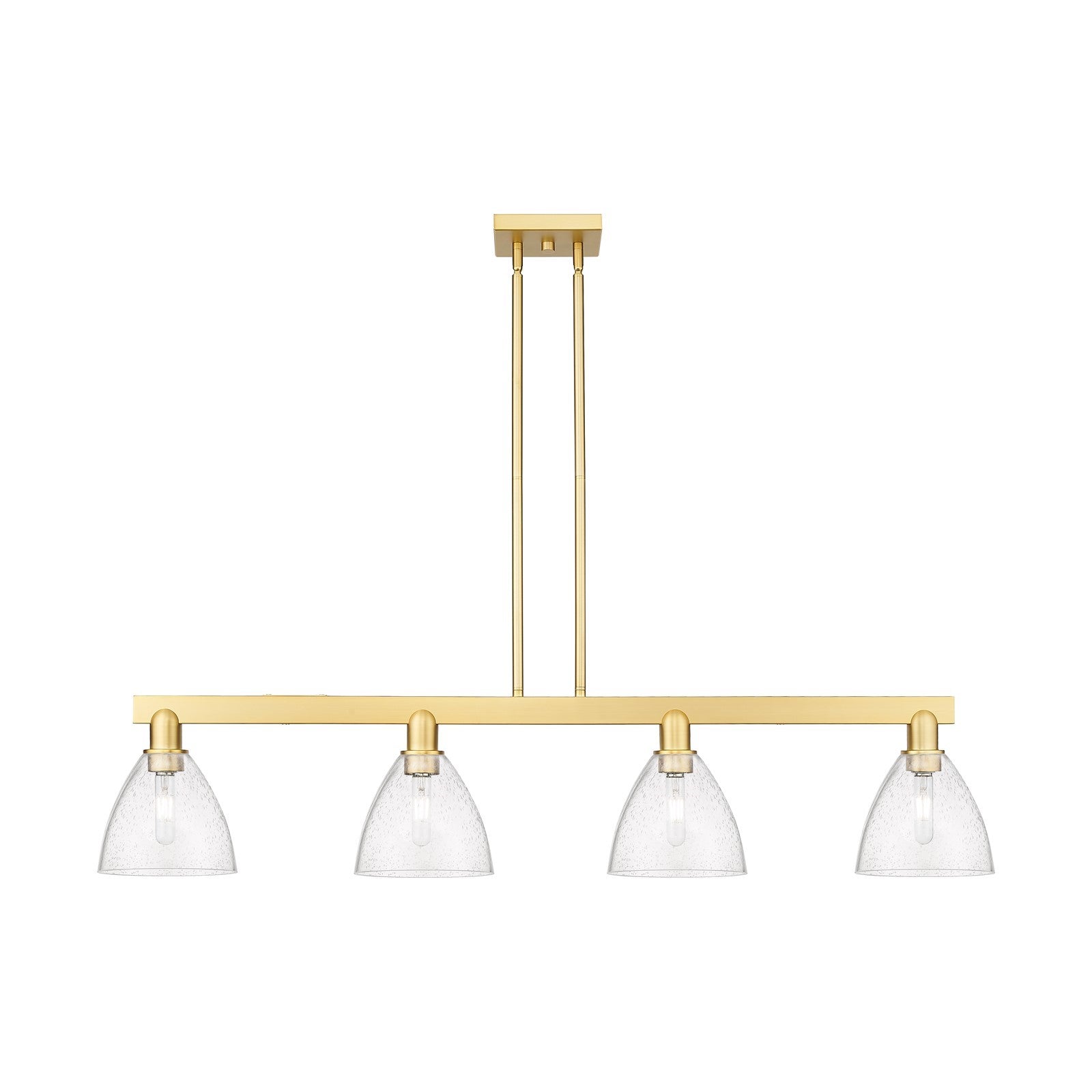 Innovations Bristol 50in 4-Light Island Light | Industrial Satin Gold Steel and Seedy Glass | Kitchen Island & Dining Room | Model 716-4I-SG-GBD-754