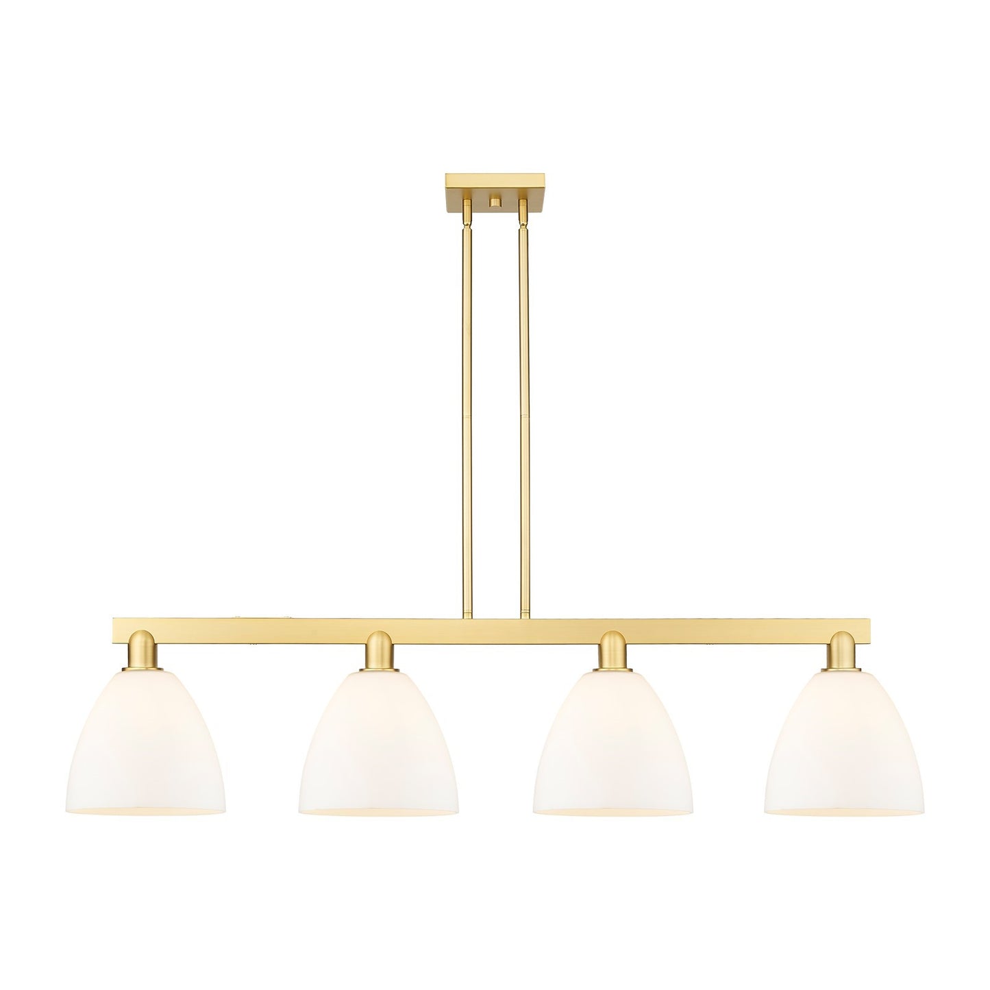 Innovations Bristol 52in 4-Light Island Light | Industrial Satin Gold Steel and Matte White Glass | Kitchen Island & Dining Room | Model 716-4I-SG-GBD-91