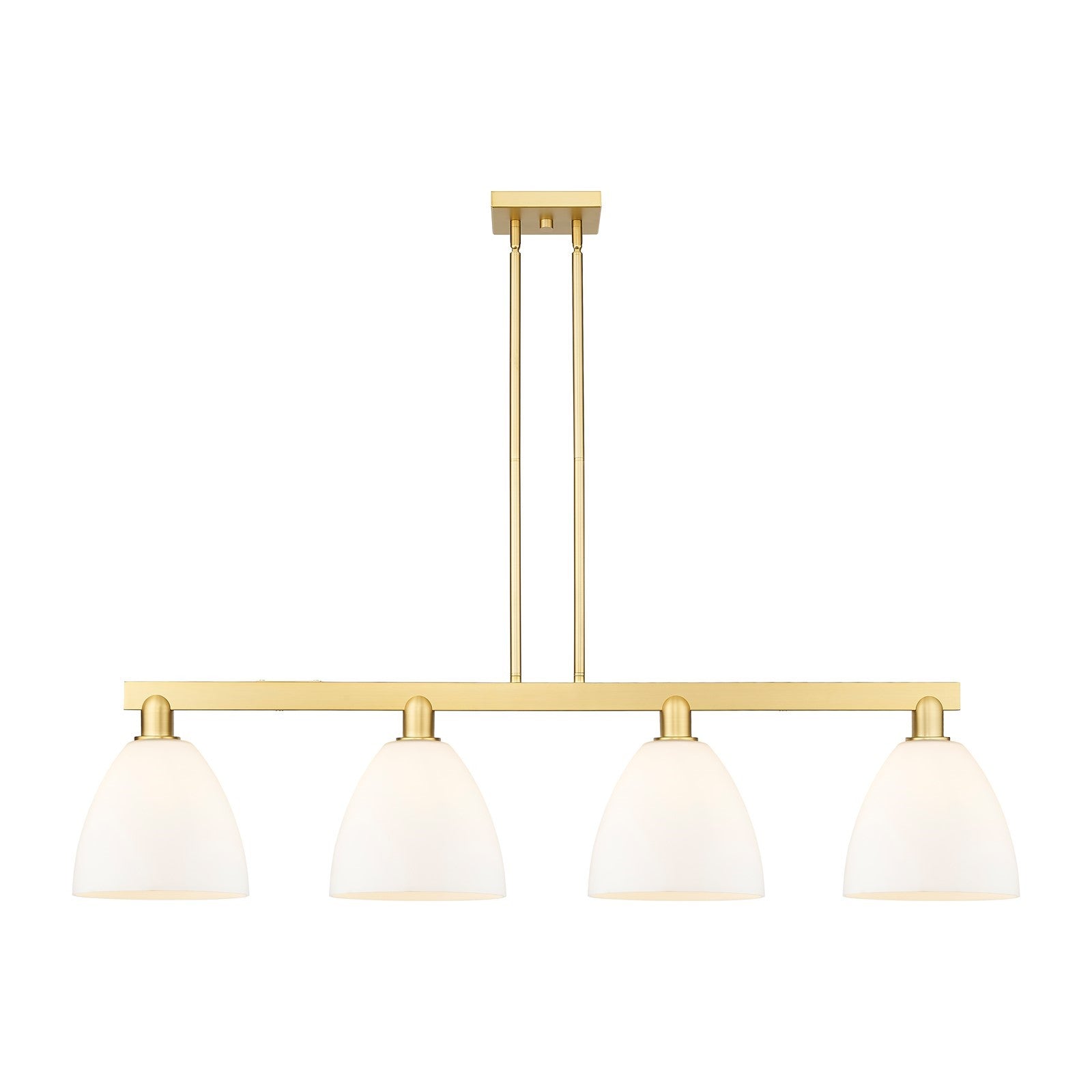 Innovations Bristol 52in 4-Light Island Light | Industrial Satin Gold Steel and Matte White Glass | Kitchen Island & Dining Room | Model 716-4I-SG-GBD-91