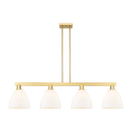 Innovations Bristol 52in 4-Light Island Light | Industrial Satin Gold Steel and Matte White Glass | Kitchen Island & Dining Room | Model 716-4I-SG-GBD-91