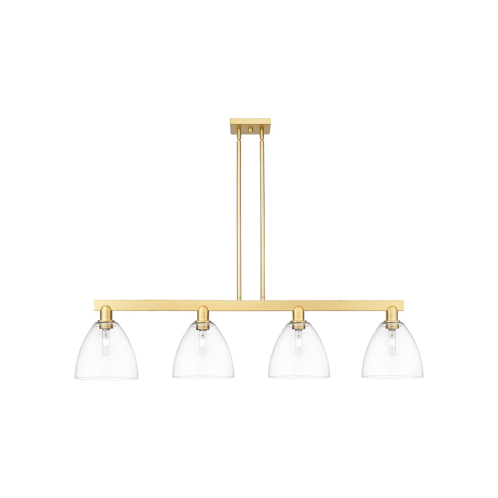 Innovations Bristol 52in 4-Light Island Light | Industrial Satin Gold Steel and Clear Glass | Kitchen Island & Dining Room | Model 716-4I-SG-GBD-92