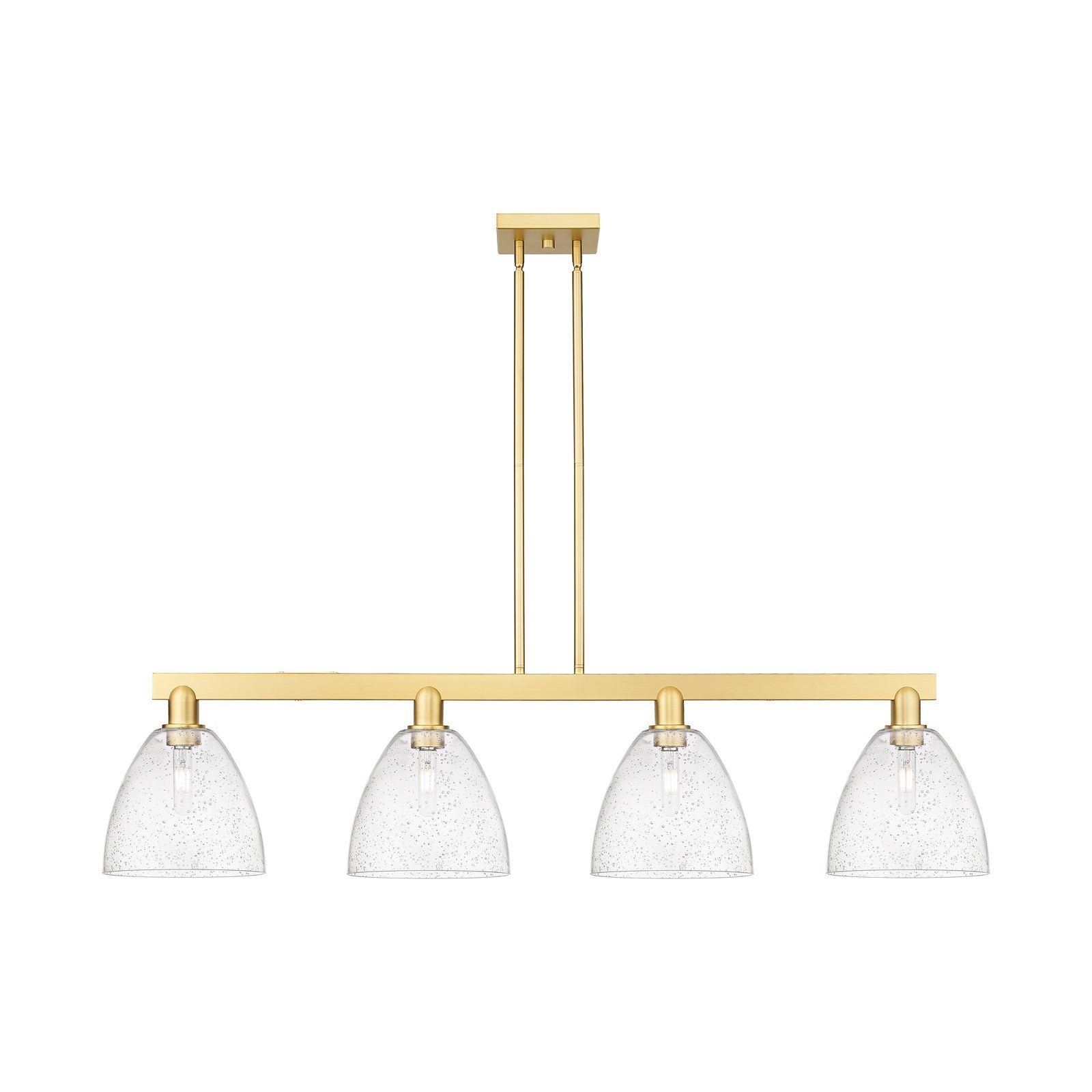 Innovations Bristol 52in 4-Light Island Light | Industrial Satin Gold Steel and Seedy Glass | Kitchen Island & Dining Room | Model 716-4I-SG-GBD-94