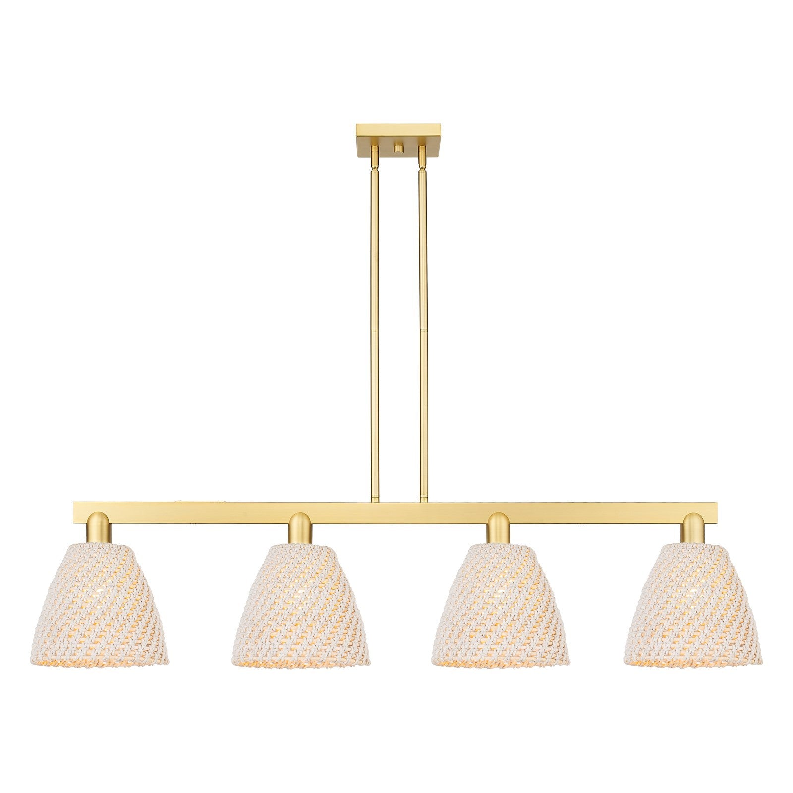 Innovations Bristol Natural 52in 4-Light Island Light | Industrial Satin Gold Steel and Cast Brass with Natural Fiber Dome | Model 716-4I-SG-NBD-9-NAT