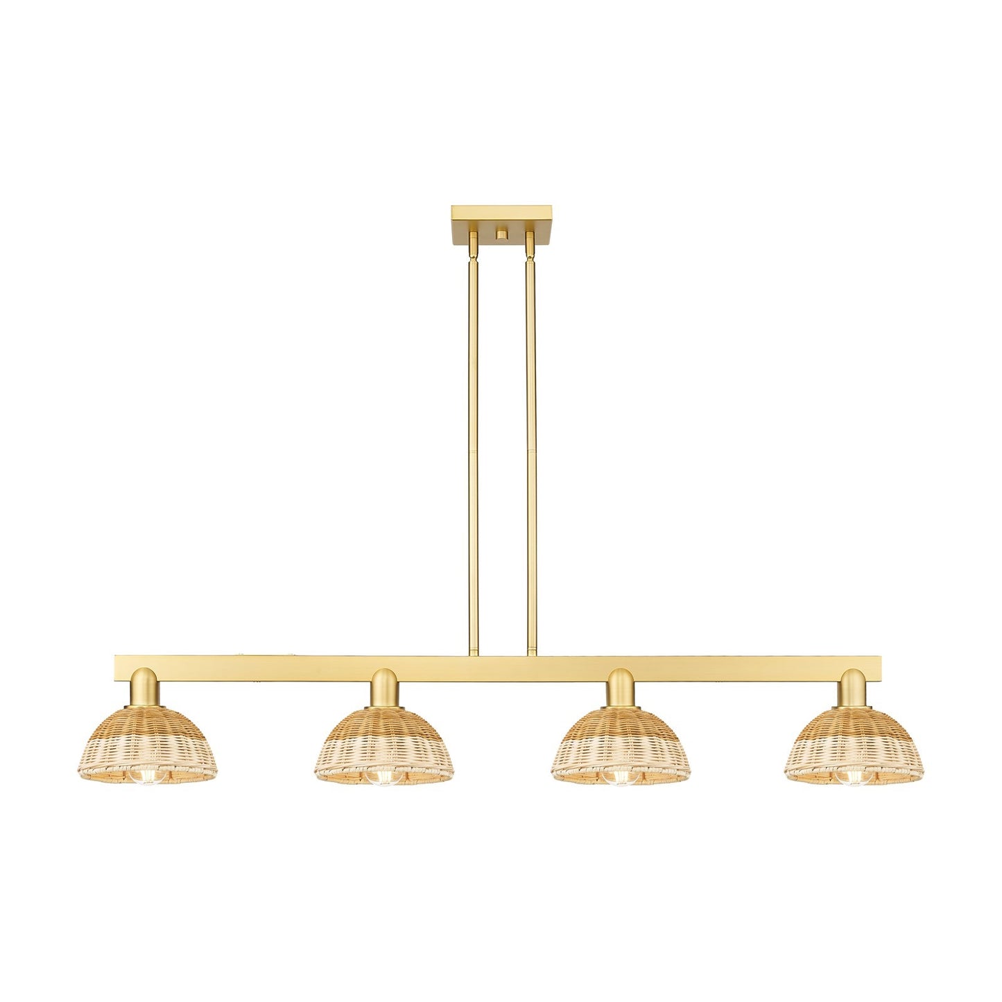 Innovations Natural Ballston Dome 48in 4-Light Island Light | Farmhouse Satin Gold Steel and Natural Fiber Dome Shade | Model 716-4I-SG-NBD2-75-NAT