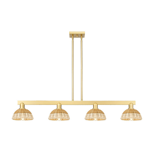Innovations Natural Ballston Dome 48in 4-Light Island Light | Farmhouse Satin Gold Steel and Natural Fiber Dome Shade | Model 716-4I-SG-NBD2-75-NAT