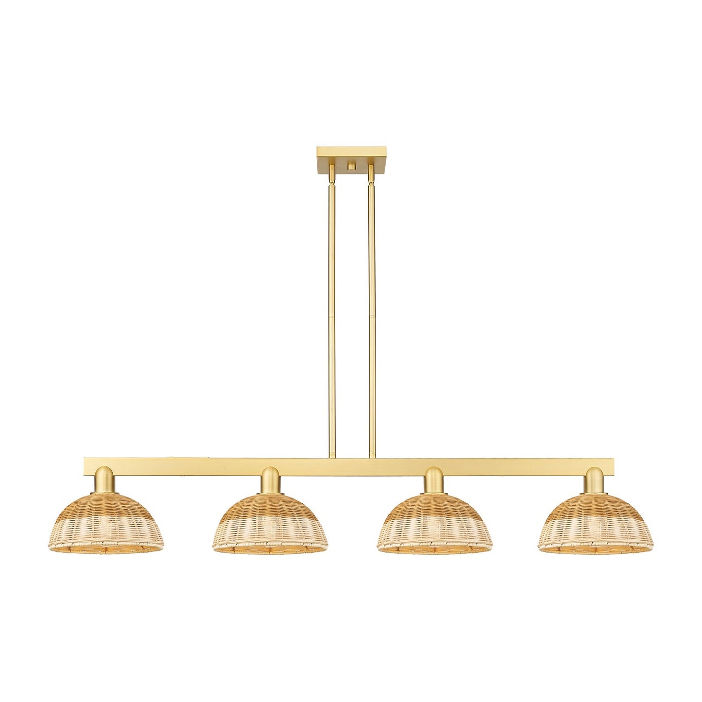 Innovations Bristol Natural II 52in 4-Light Island Light | Industrial Satin Gold Steel and Cast Brass with Natural Fiber Dome | Model 716-4I-SG-NBD2-9-NAT