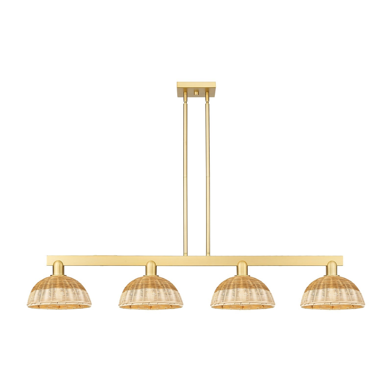 Innovations Bristol Natural II 52in 4-Light Island Light | Industrial Satin Gold Steel and Cast Brass with Natural Fiber Dome | Model 716-4I-SG-NBD2-9-NAT