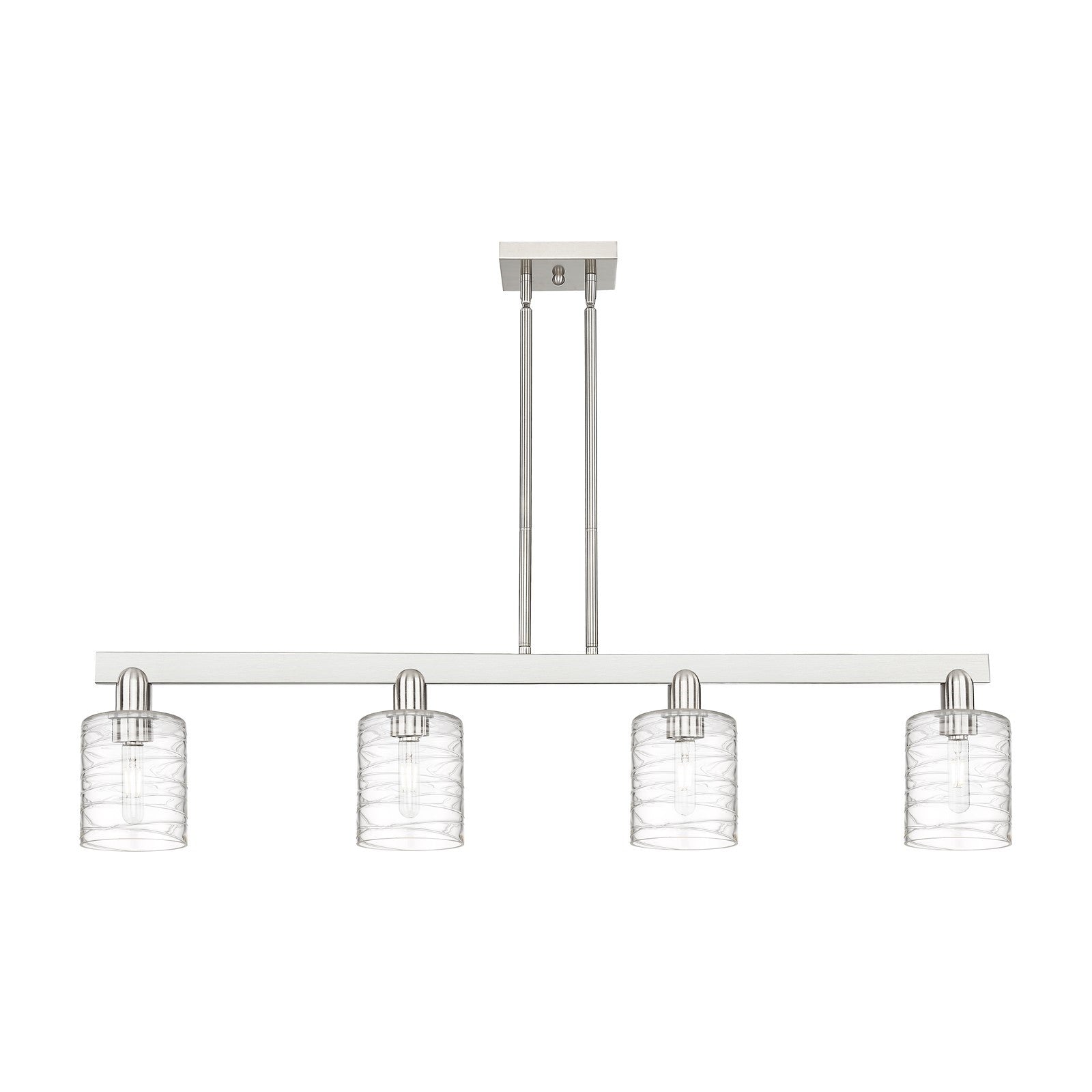 Innovations Cobbleskill 48in 4-Light Island Light | Industrial Brushed Satin Nickel and Deco Swirl Clear Glass | Kitchen Island & | Model 716-4I-SN-G1113