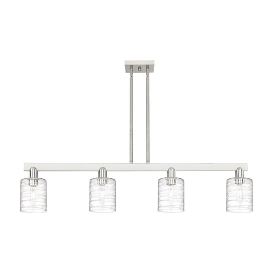 Innovations Cobbleskill 48in 4-Light Island Light | Industrial Brushed Satin Nickel and Deco Swirl Clear Glass | Kitchen Island & | Model 716-4I-SN-G1113
