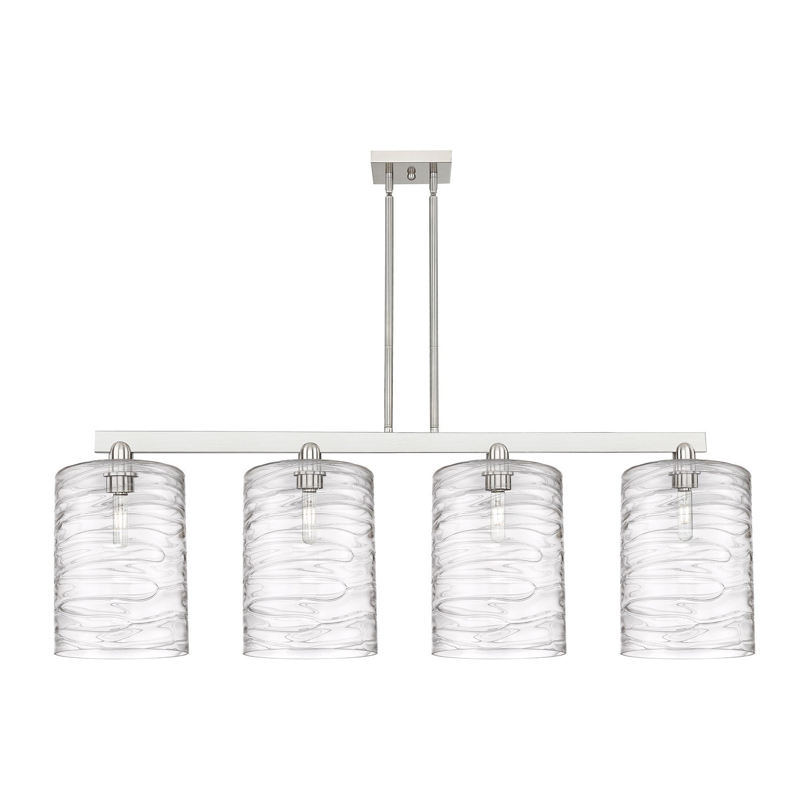 Innovations Cobbleskill 52in 4-Light Island Light | Industrial Brushed Satin Nickel and Clear Deco Swirl Glass | Kitchen Island | Model 716-4I-SN-G1113-L
