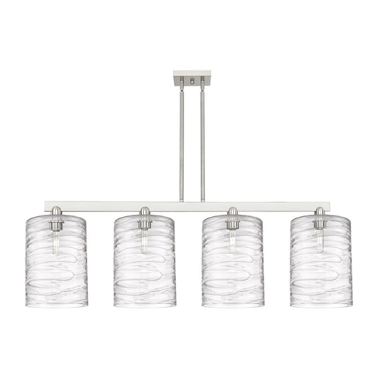 Innovations Cobbleskill 52in 4-Light Island Light | Industrial Brushed Satin Nickel and Clear Deco Swirl Glass | Kitchen Island | Model 716-4I-SN-G1113-L