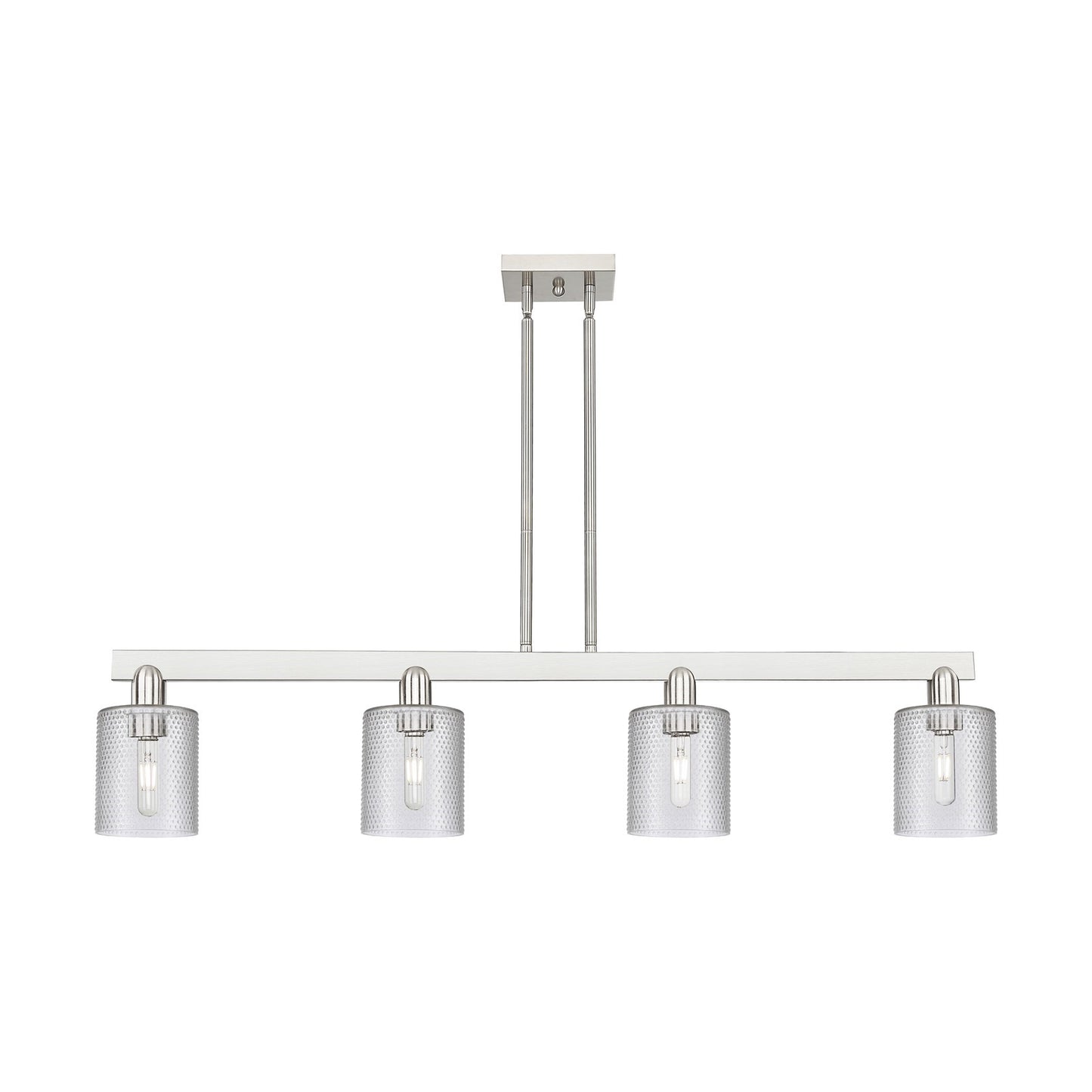 Innovations Cobbleskill 48in 4-Light Island Light | Industrial Brushed Satin Nickel Steel and Clear Glass | Kitchen Island & Dining | Model 716-4I-SN-G112