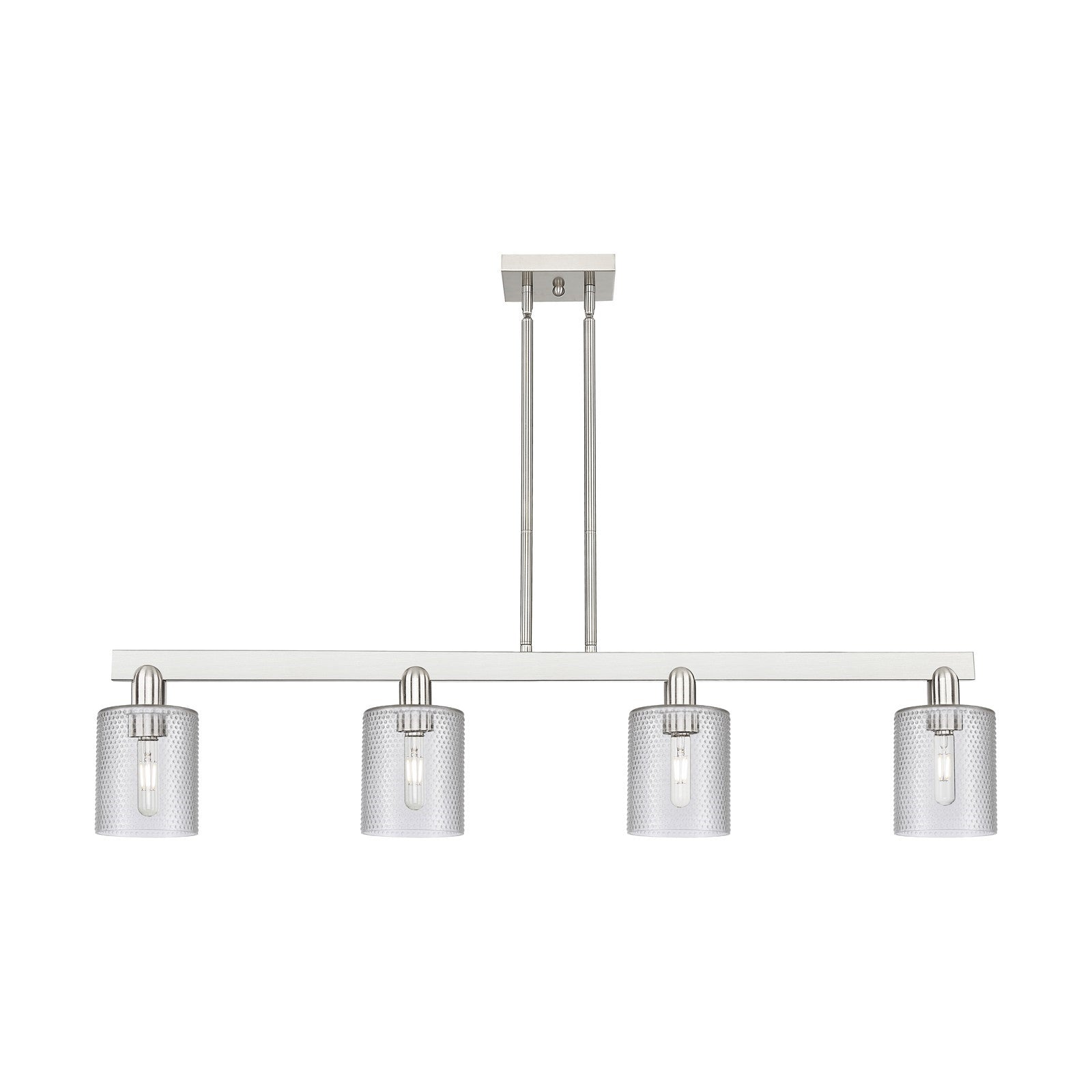 Innovations Cobbleskill 48in 4-Light Island Light | Industrial Brushed Satin Nickel Steel and Clear Glass | Kitchen Island & Dining | Model 716-4I-SN-G112
