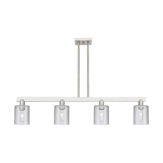 Innovations Cobbleskill 48in 4-Light Island Light | Industrial Brushed Satin Nickel Steel and Clear Glass | Kitchen Island & Dining | Model 716-4I-SN-G112