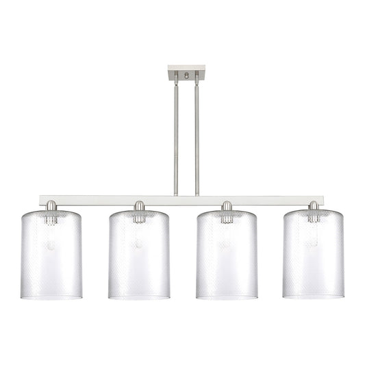 Innovations Cobbleskill 52in 4-Light Island Light | Industrial Brushed Satin Nickel Steel and Clear Glass | Kitchen Island & | Model 716-4I-SN-G112-L