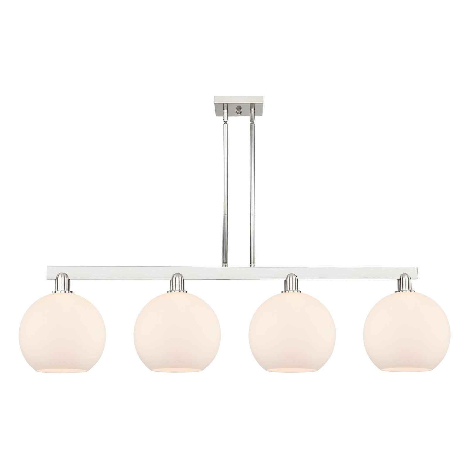 Innovations Athens 53in 4-Light Island Light | Industrial Brushed Satin Nickel and Matte White Glass | Kitchen Island & Dining | Model 716-4I-SN-G121-10