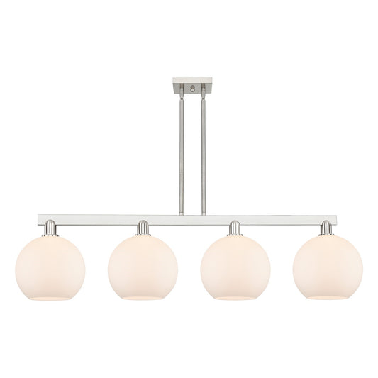 Innovations Athens 53in 4-Light Island Light | Industrial Brushed Satin Nickel and Matte White Glass | Kitchen Island & Dining | Model 716-4I-SN-G121-10