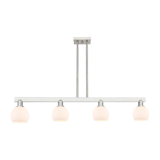 Innovations Athens 49in 4-Light Island Light | Industrial Brushed Satin Nickel and Matte White Glass | Kitchen Island & Dining | Model 716-4I-SN-G121-6