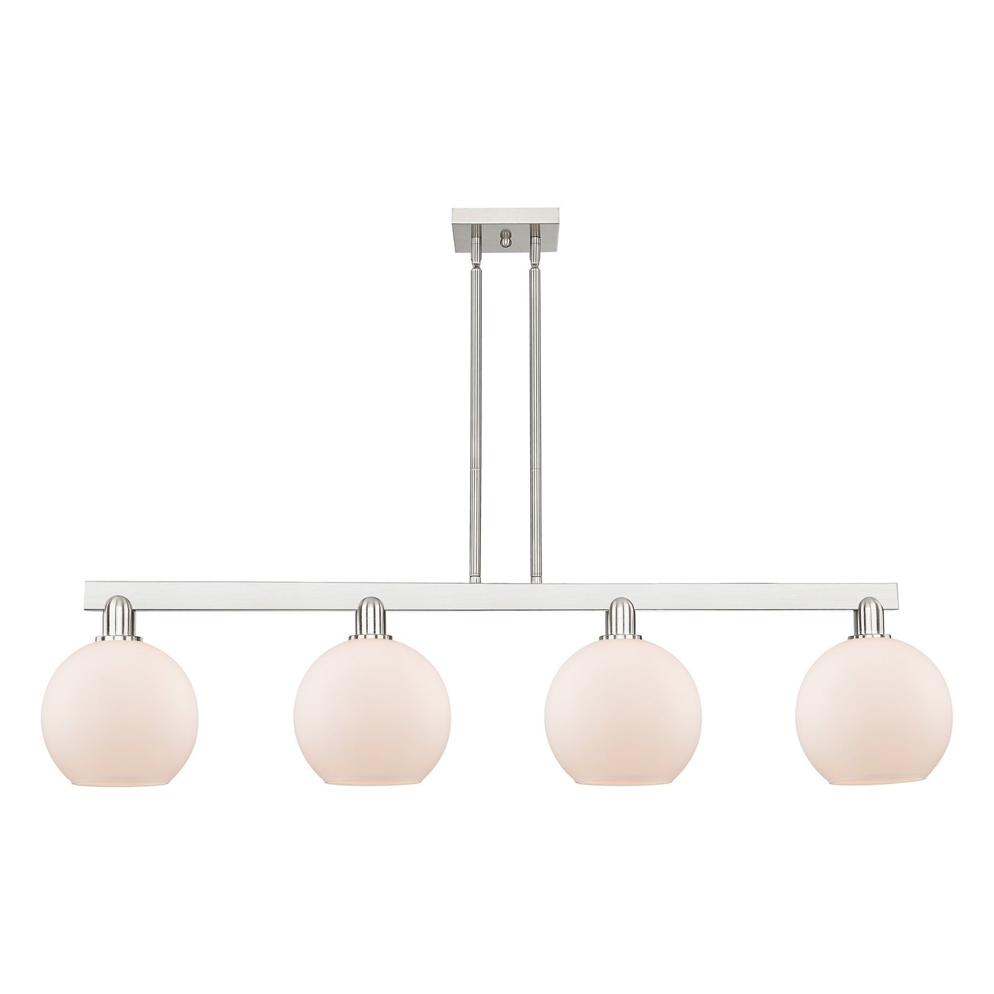 Innovations Athens 51in 4-Light Island Light | Industrial Brushed Satin Nickel and Matte White Glass | Kitchen Island & Dining | Model 716-4I-SN-G121-8