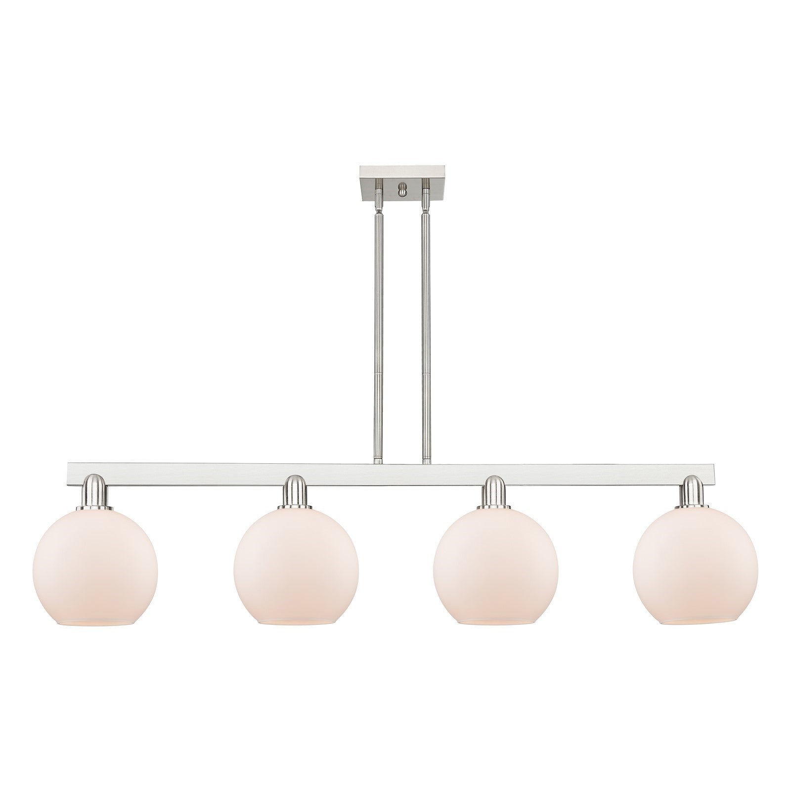 Innovations Athens 51in 4-Light Island Light | Industrial Brushed Satin Nickel and Matte White Glass | Kitchen Island & Dining | Model 716-4I-SN-G121-8