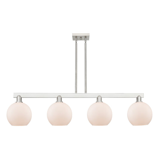 Innovations Athens 51in 4-Light Island Light | Industrial Brushed Satin Nickel and Matte White Glass | Kitchen Island & Dining | Model 716-4I-SN-G121-8