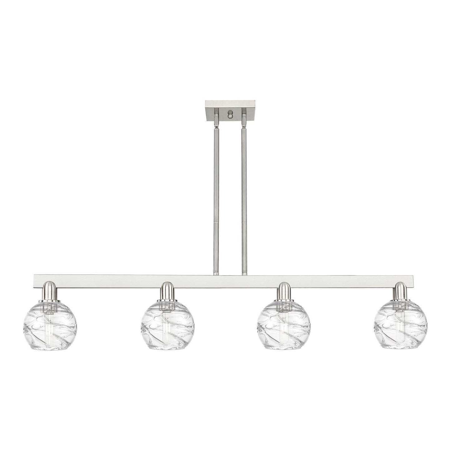 Innovations Athens Deco Swirl 48in 4-Light Island Light | Industrial Brushed Satin Nickel and Clear Deco Swirl Glass | Kitchen | Model 716-4I-SN-G1213-6CL
