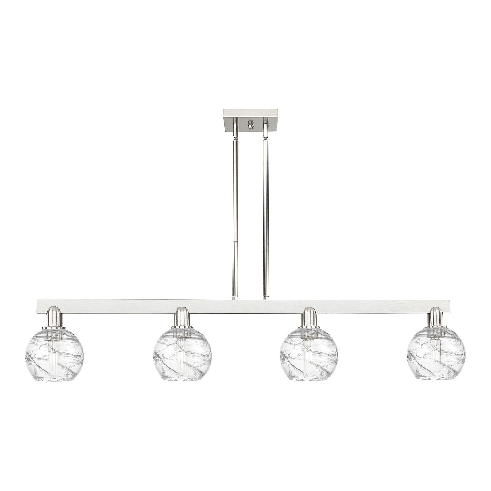 Innovations Athens Deco Swirl 48in 4-Light Island Light | Industrial Brushed Satin Nickel and Clear Deco Swirl Glass | Kitchen | Model 716-4I-SN-G1213-6CL