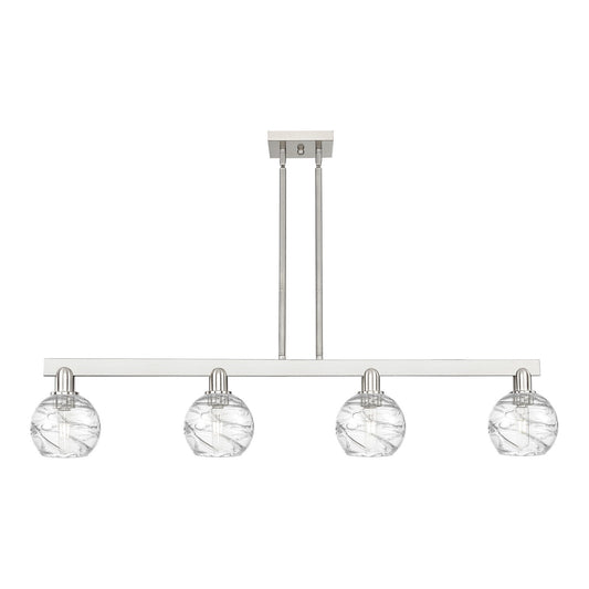 Innovations Athens Deco Swirl 48in 4-Light Island Light | Industrial Brushed Satin Nickel and Clear Deco Swirl Glass | Kitchen | Model 716-4I-SN-G1213-6CL