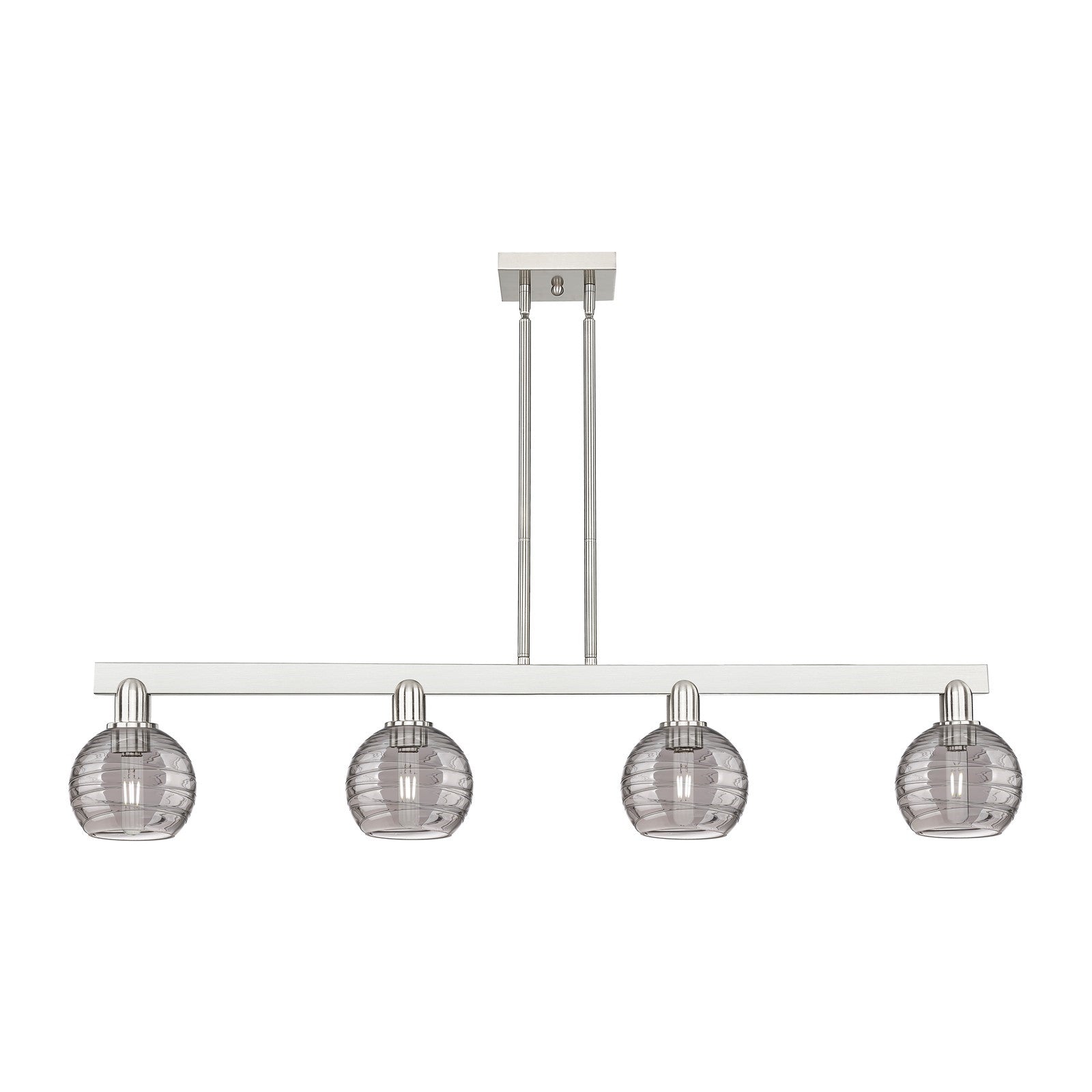 Innovations Athens Deco Swirl 48in 4-Light Island Light | Industrial Brushed Satin Nickel Steel and Light Smoke Glass | Model 716-4I-SN-G1213-6SM
