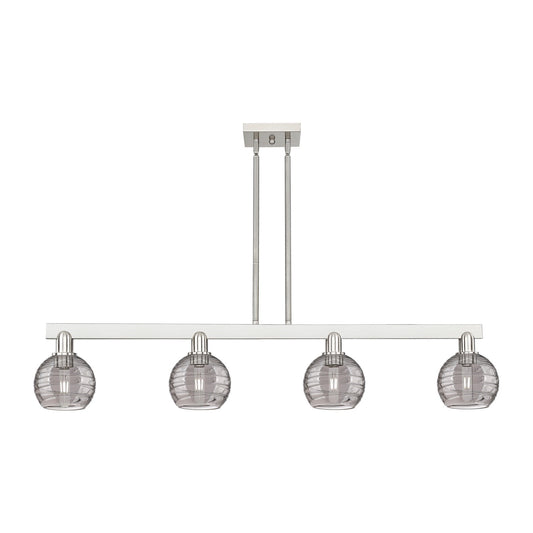 Innovations Athens Deco Swirl 48in 4-Light Island Light | Industrial Brushed Satin Nickel Steel and Light Smoke Glass | Model 716-4I-SN-G1213-6SM