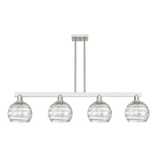 Innovations Athens Deco Swirl 51in 4-Light Island Light | Industrial Brushed Satin Nickel and Clear Glass | Kitchen Island & | Model 716-4I-SN-G1213-8CL