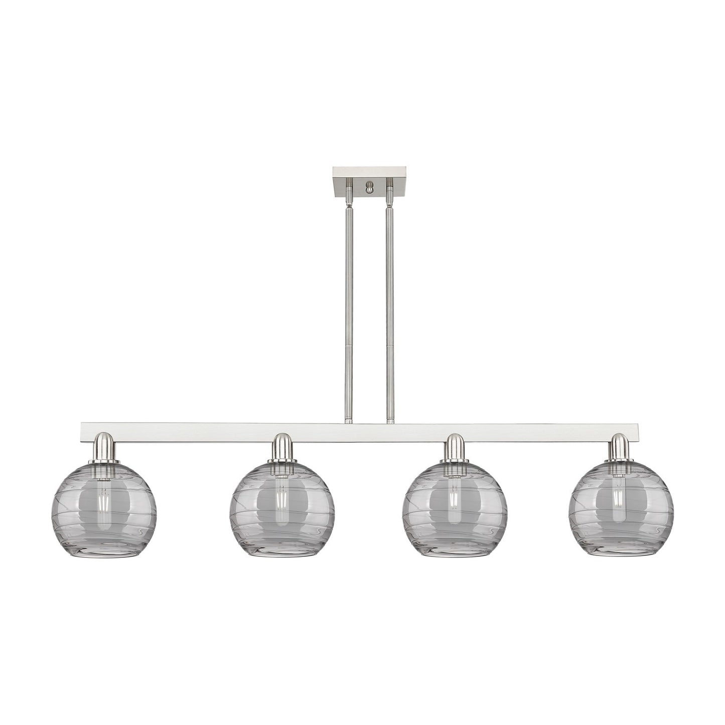 Innovations Athens Deco Swirl 51in 4-Light Island Light | Industrial Brushed Satin Nickel and Light Smoke Glass | Kitchen | Model 716-4I-SN-G1213-8SM