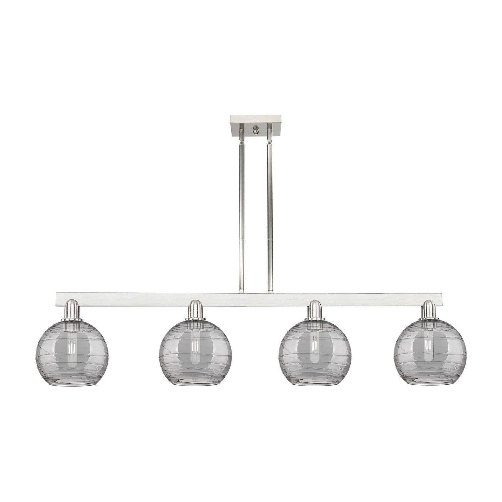 Innovations Athens Deco Swirl 51in 4-Light Island Light | Industrial Brushed Satin Nickel and Light Smoke Glass | Kitchen | Model 716-4I-SN-G1213-8SM
