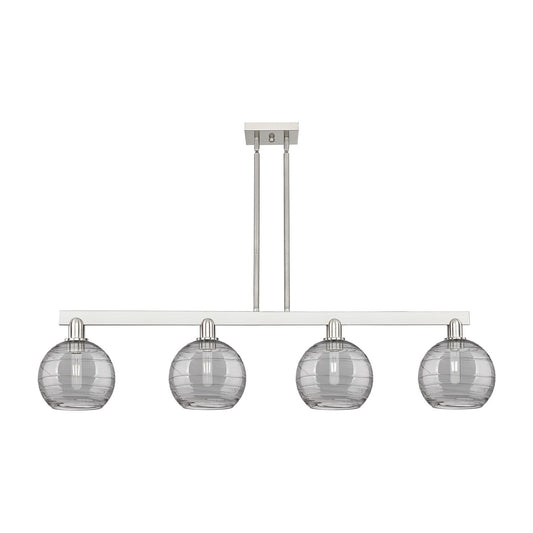 Innovations Athens Deco Swirl 51in 4-Light Island Light | Industrial Brushed Satin Nickel and Light Smoke Glass | Kitchen | Model 716-4I-SN-G1213-8SM