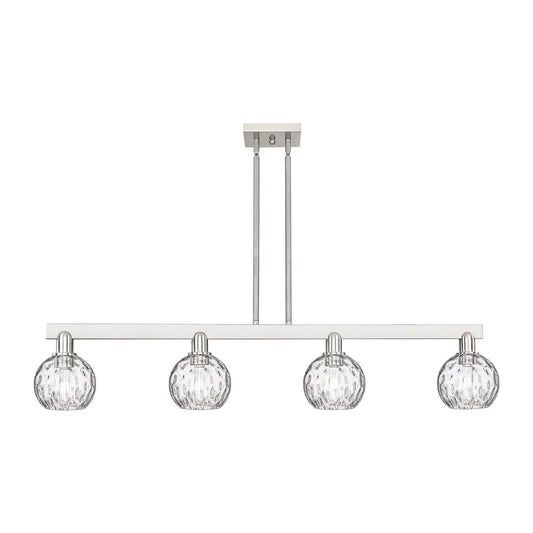 Innovations Athens Water Glass 49in 4-Light Island Light | Industrial Brushed Satin Nickel and Clear Glass | Kitchen Island & | Model 716-4I-SN-G1215-6