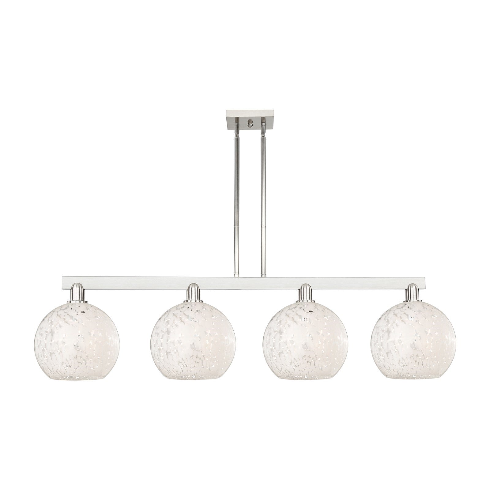 Innovations Lighting Arcadia 53in 4-Light Island Light | Industrial Brushed Satin Nickel and White Mouchette Glass | Kitchen | Model 716-4I-SN-G1216-10WM