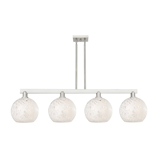 Innovations Lighting Arcadia 53in 4-Light Island Light | Industrial Brushed Satin Nickel and White Mouchette Glass | Kitchen | Model 716-4I-SN-G1216-10WM