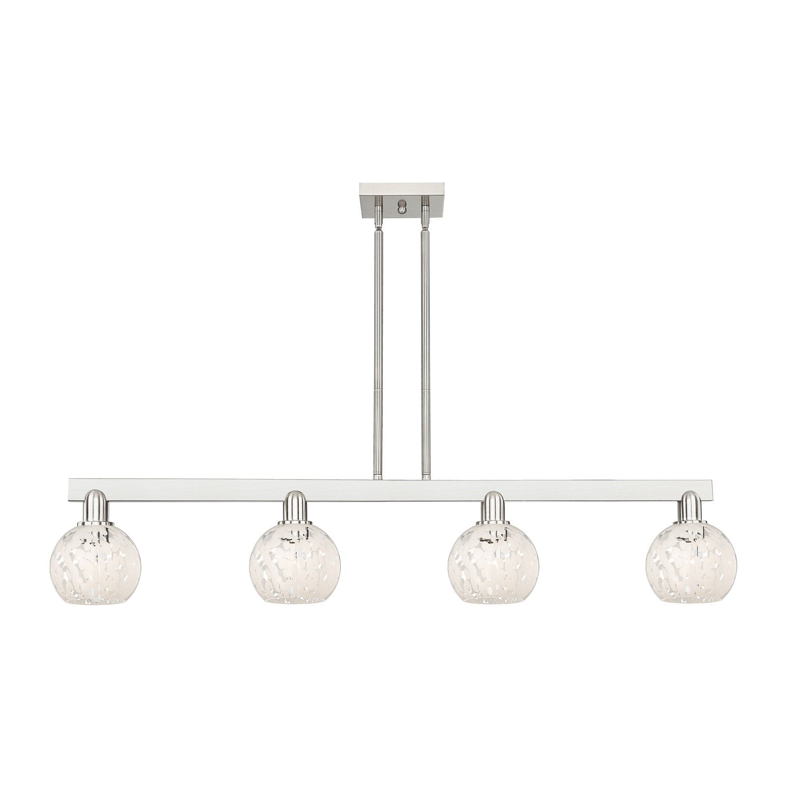 Innovations White Mouchette 49in 4-Light Island Light | Industrial Brushed Satin Nickel and White Mouchette Glass | Kitchen | Model 716-4I-SN-G1216-6WM