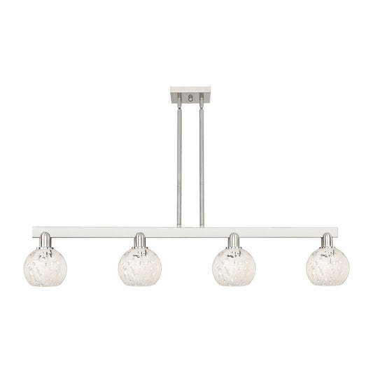 Innovations White Mouchette 49in 4-Light Island Light | Industrial Brushed Satin Nickel and White Mouchette Glass | Kitchen | Model 716-4I-SN-G1216-6WM