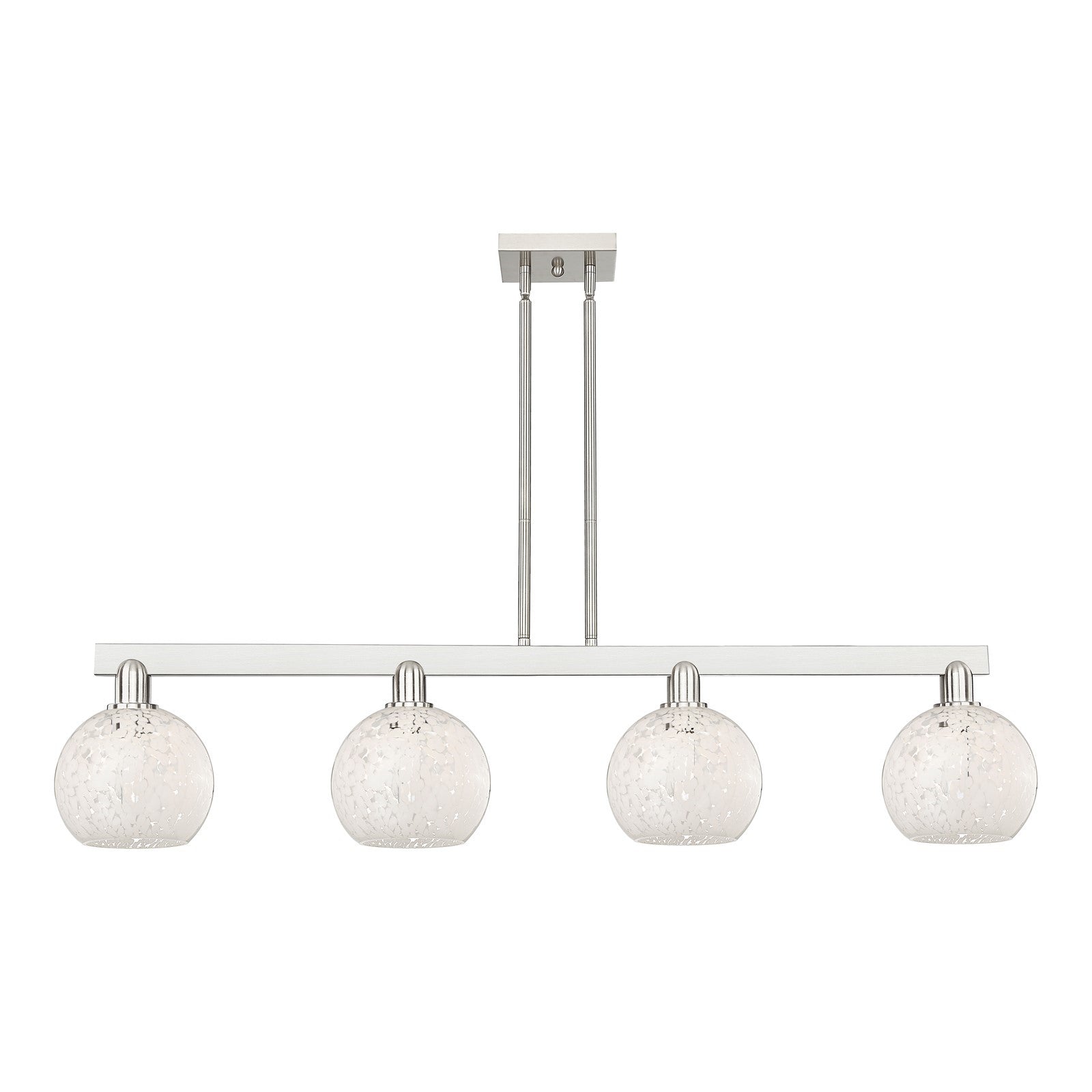 Innovations White Mouchette 51in 4-Light Island Light | Industrial Brushed Satin Nickel and White Mouchette Glass | Kitchen | Model 716-4I-SN-G1216-8WM